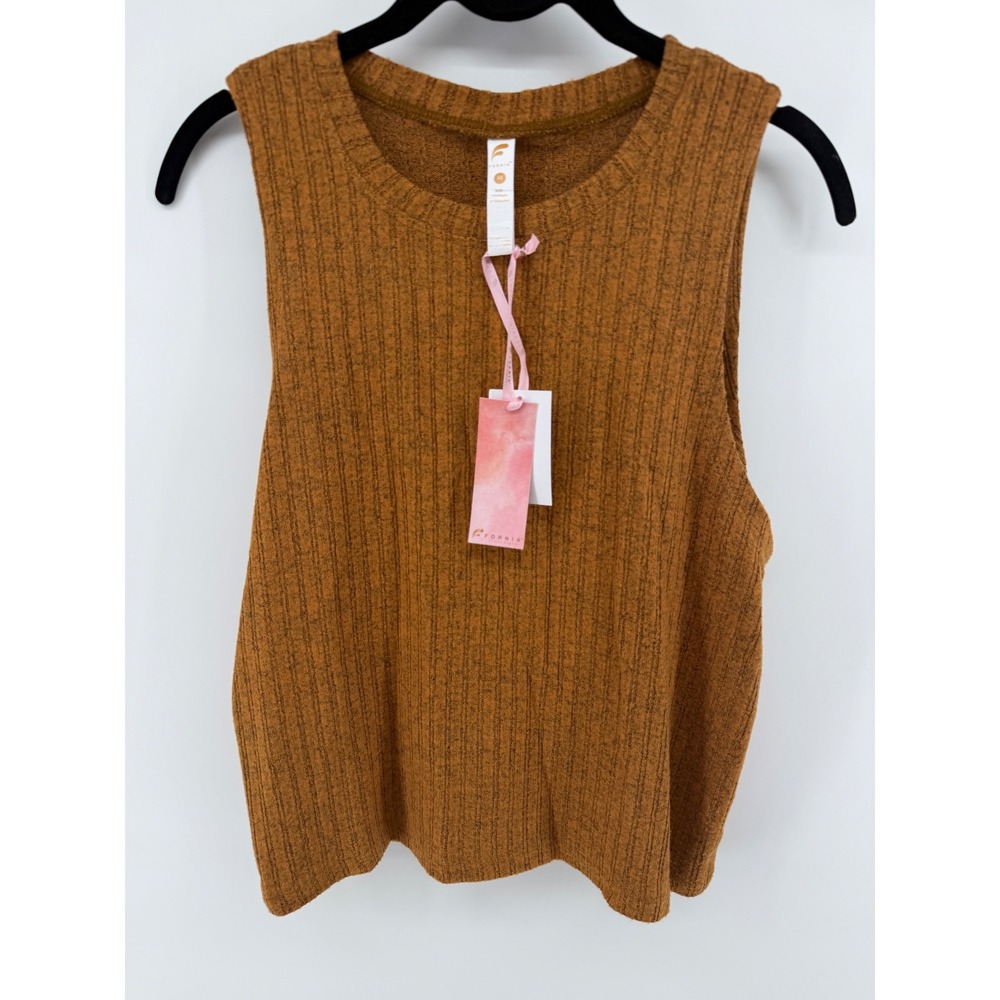 Fornia Los Angeles Womens Ribbed Knit Tank Top Brown Marled Crew Neck XS NEW